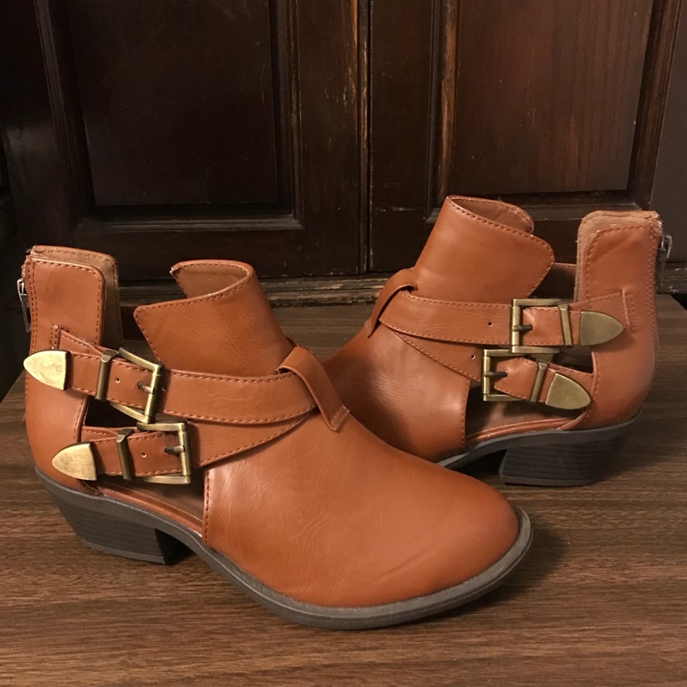 Brown Cutout Booties w/ Buckles